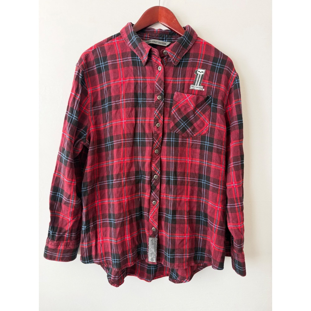 Harley-Davidson Flannel Shirt Ain't No Darling Graphic Red Plaid Women's XL